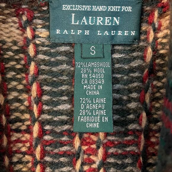 Lauren Ralph Lauren Hand Knit Lambswool Brown Plaid Tie Waist Cardigan Size S - Picture 3 of 6